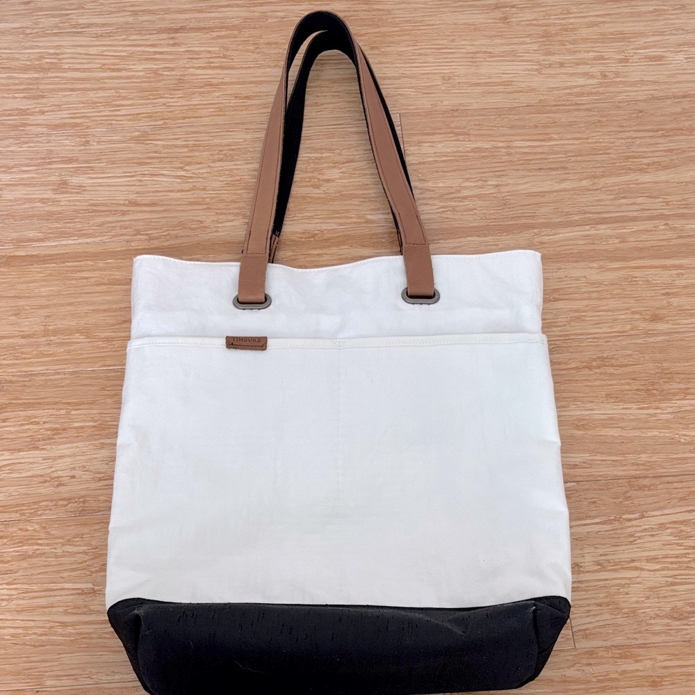 Timbuk2 White and Black Tote with Brown Straps